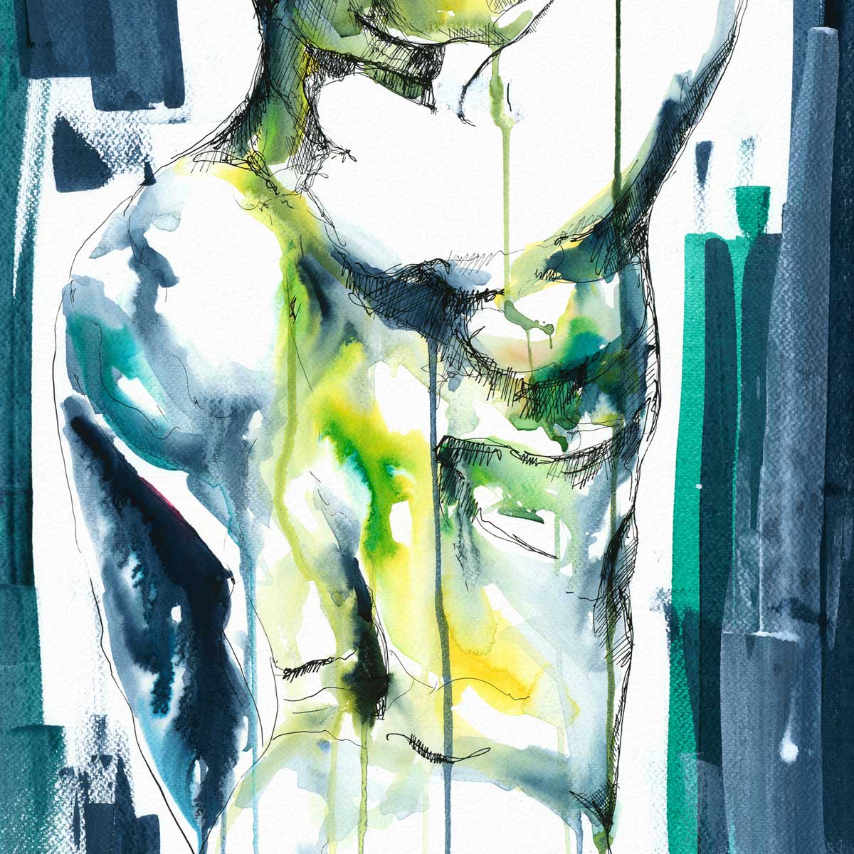 Male Figure with Chiseled Back and Sculpted Booty in Contemplation - Art Print Artist Brenden Sanborn