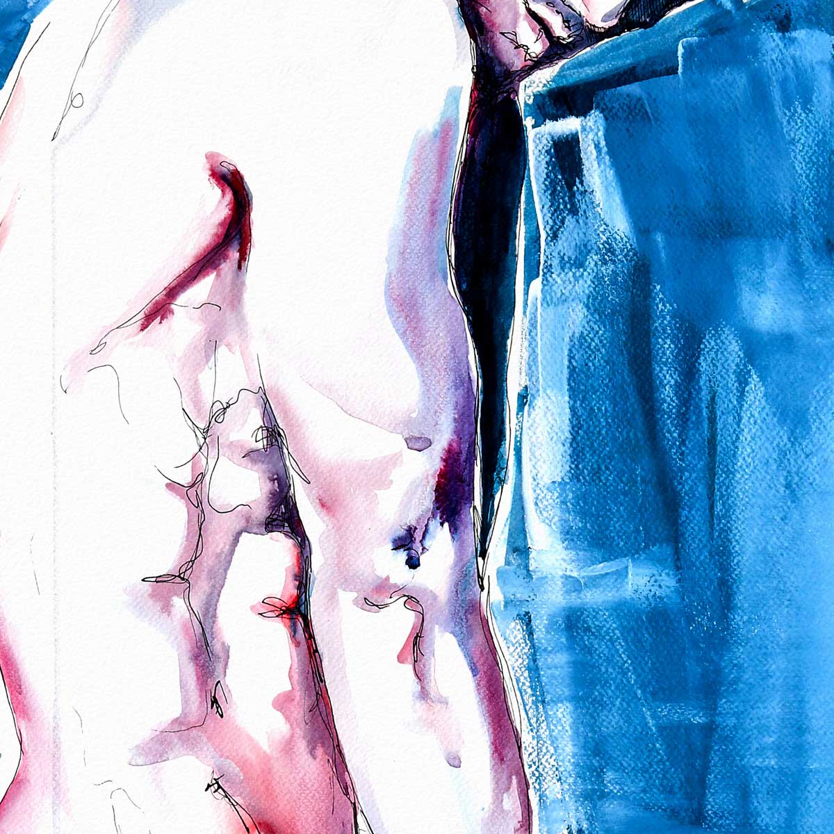 Sexy Moment of a Bare Back Leaning Against the Cool Blue - Art Print Artist Brenden Sanborn