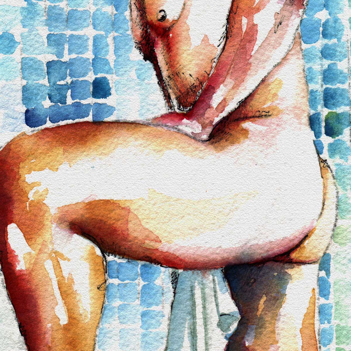 Blue Tile Pose and a Confident Booty Lean – Art Print Artist Brenden Sanborn