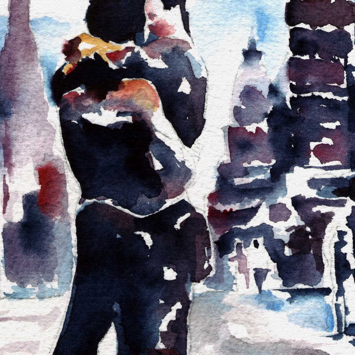 City Lights and Lovers Embracing – Art Print Artist Brenden Sanborn