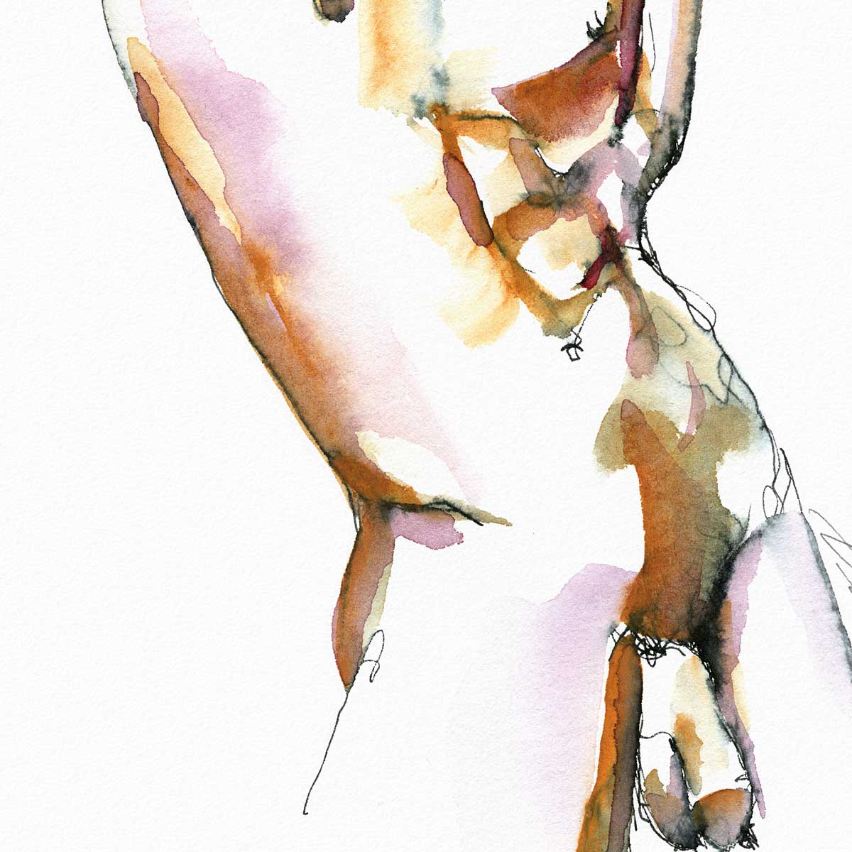 Strong Curves Male Nude with Hands Behind Head - Art Print Artist Brenden Sanborn