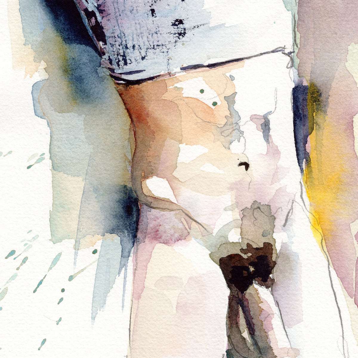 Bearded Man Removing Shirt - 6x9" Original Watercolor Painting Artist Brenden Sanborn