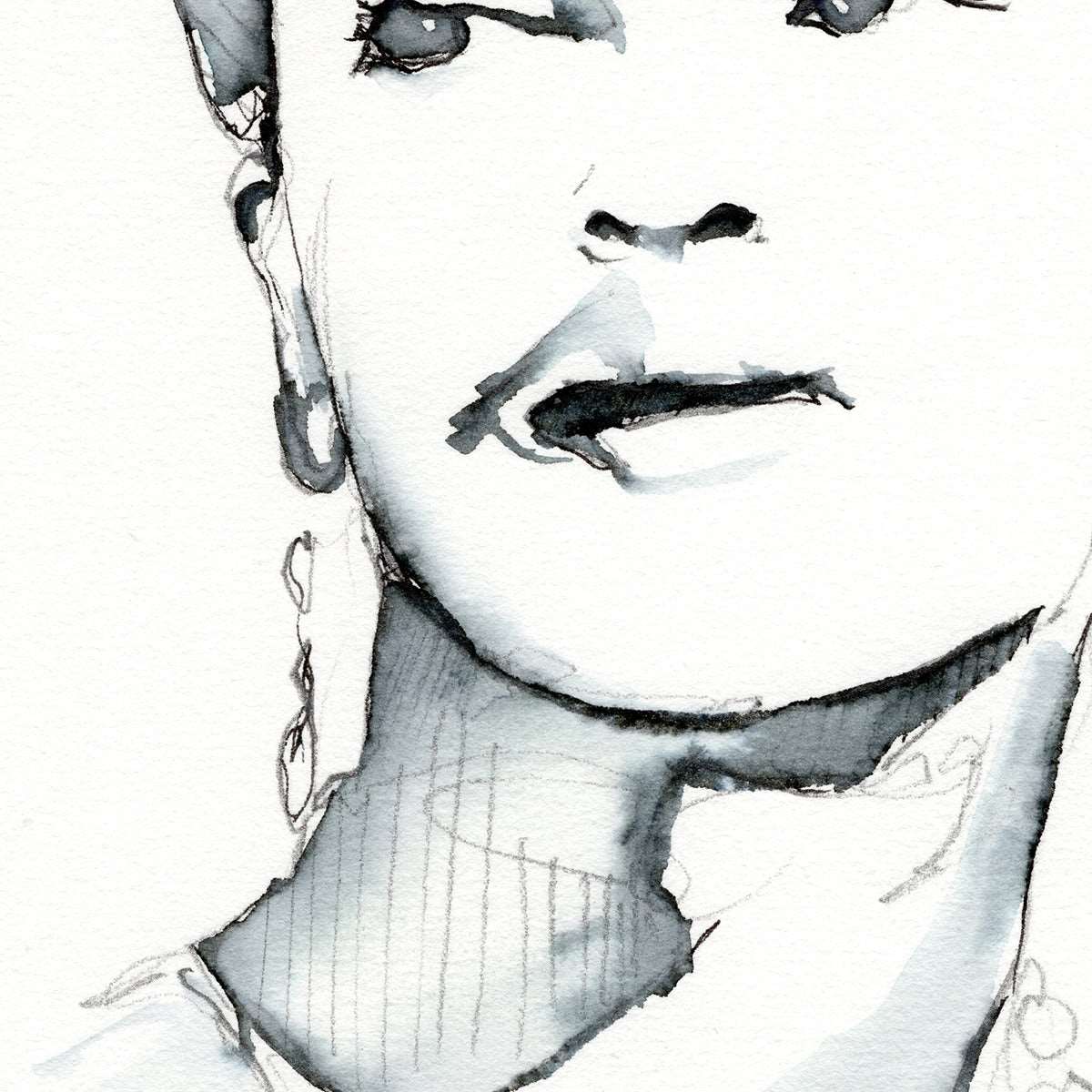 Frida Kahlo Portrait - 6x9" Original Ink Painting Artist Brenden Sanborn