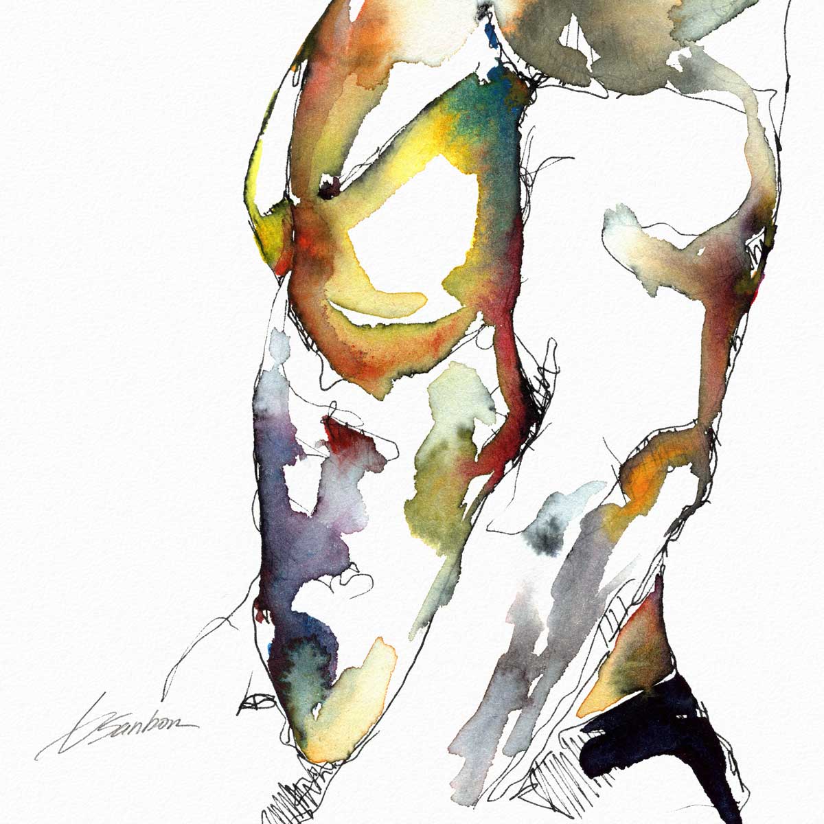 Male Figure in Vibrant Abstraction Looking Away - Art Print Artist Brenden Sanborn