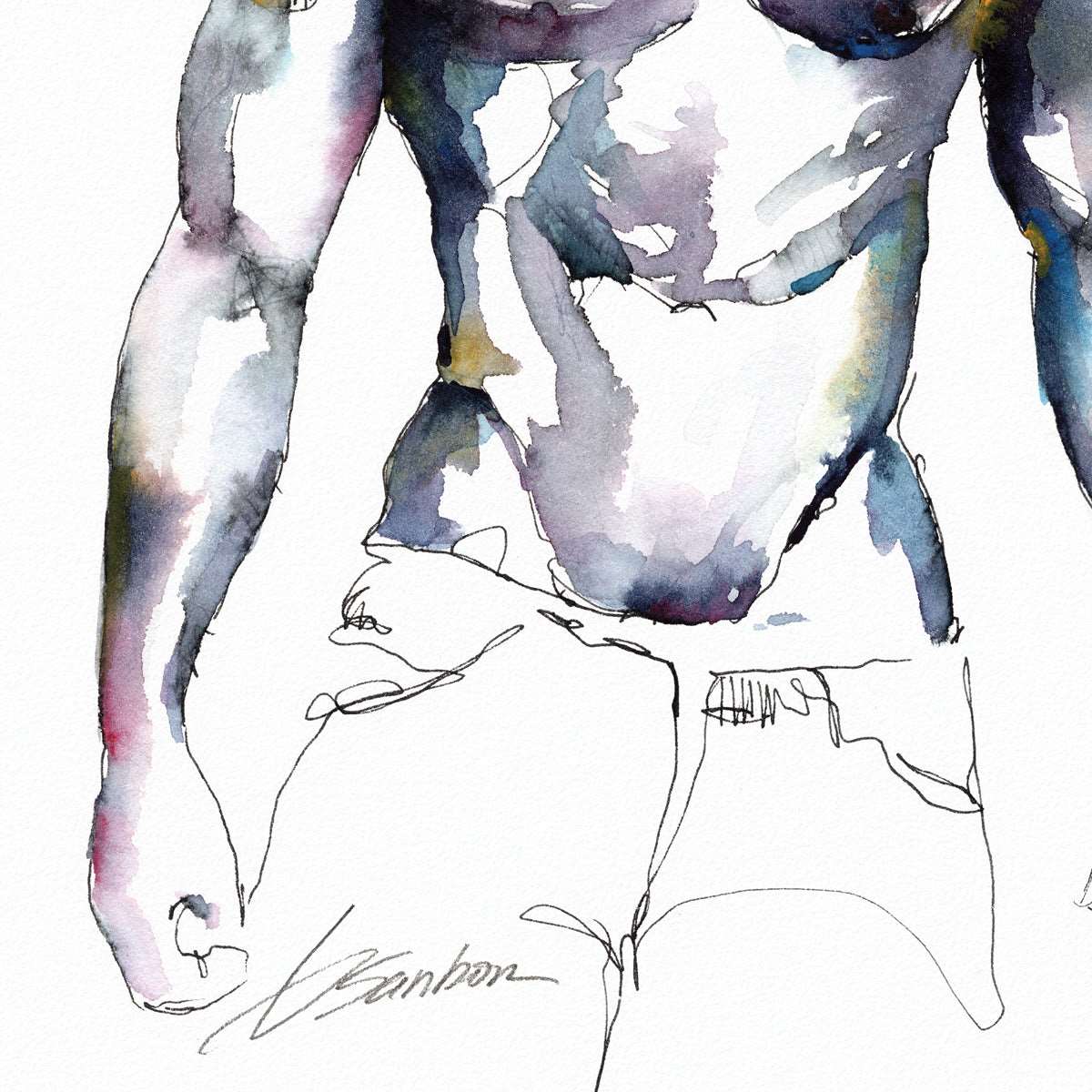 Ebony Strength & Whiskered Elegance: Original Watercolor by Brenden Sanborn Artist Brenden Sanborn