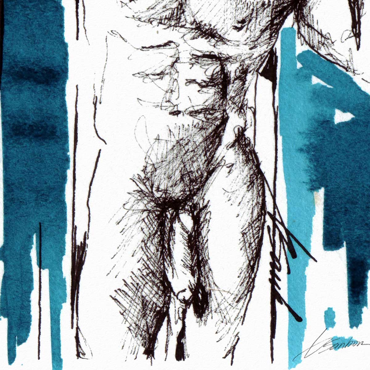 Young Male in Doorway, Smooth Body, Sexy Smile - Art Print Artist Brenden Sanborn