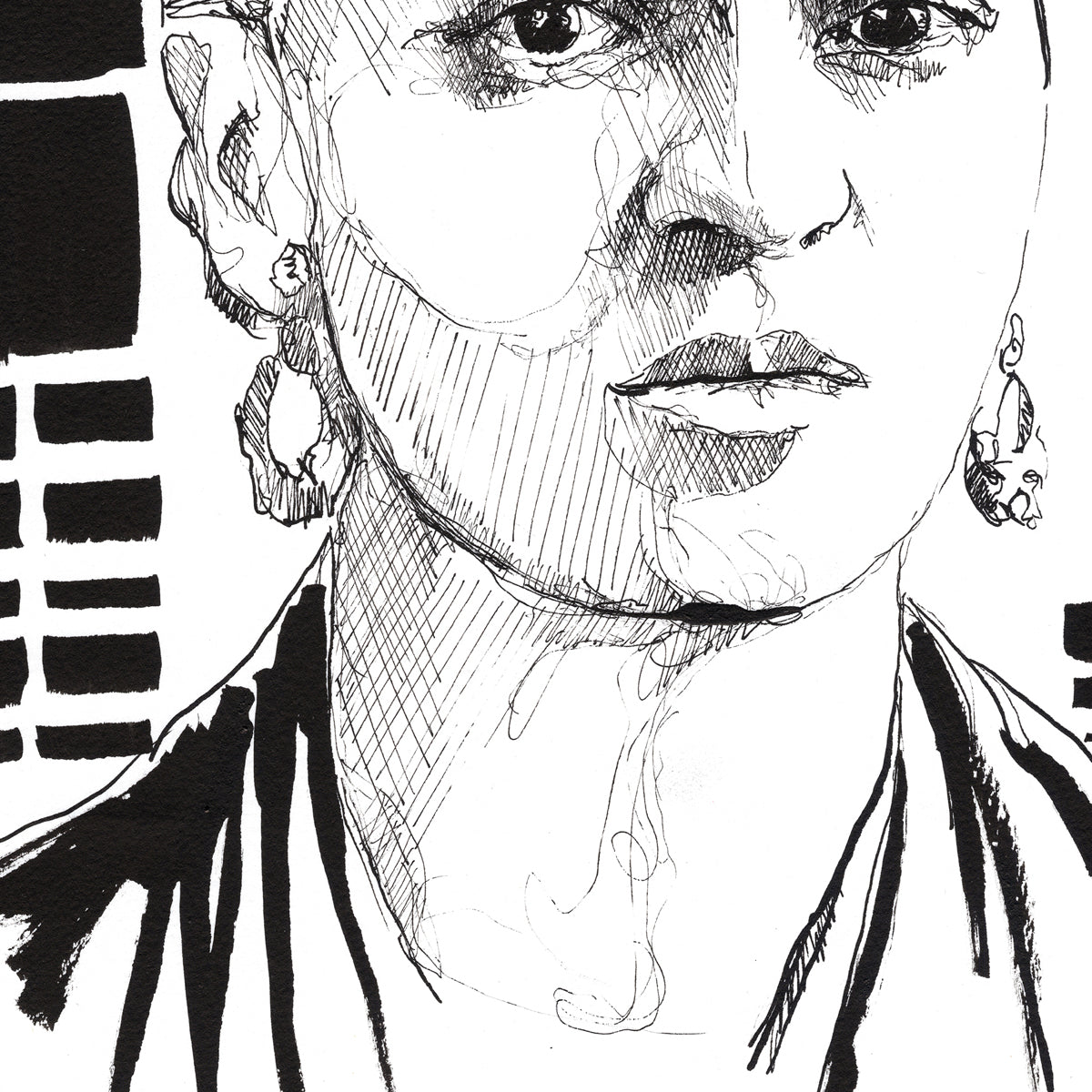 Icon Lines and Quiet Defiance – 9x12" Original Ink Drawing Artist Brenden Sanborn