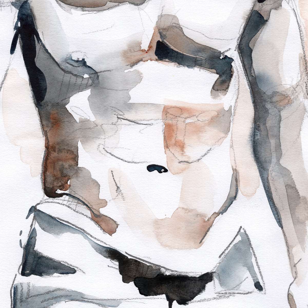 Male Torso with Dark Tonal Shades - 9x12" Original Watercolor Painting Artist Brenden Sanborn