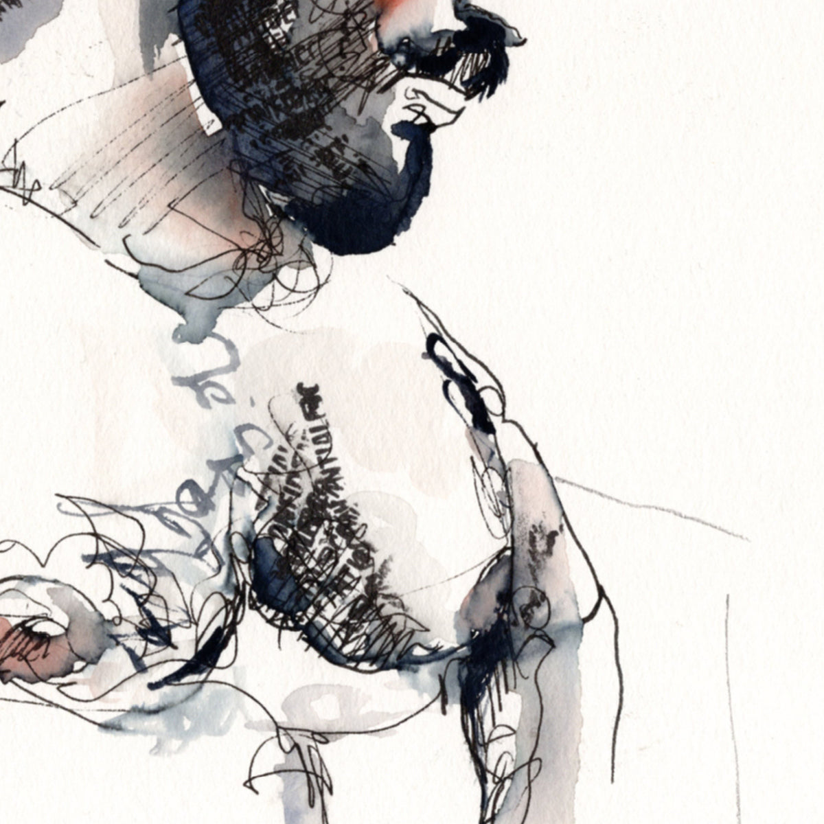 Rugged Elegance - Bearded and Muscular - 6x9" Original Watercolor and Ink Painting Artist Brenden Sanborn