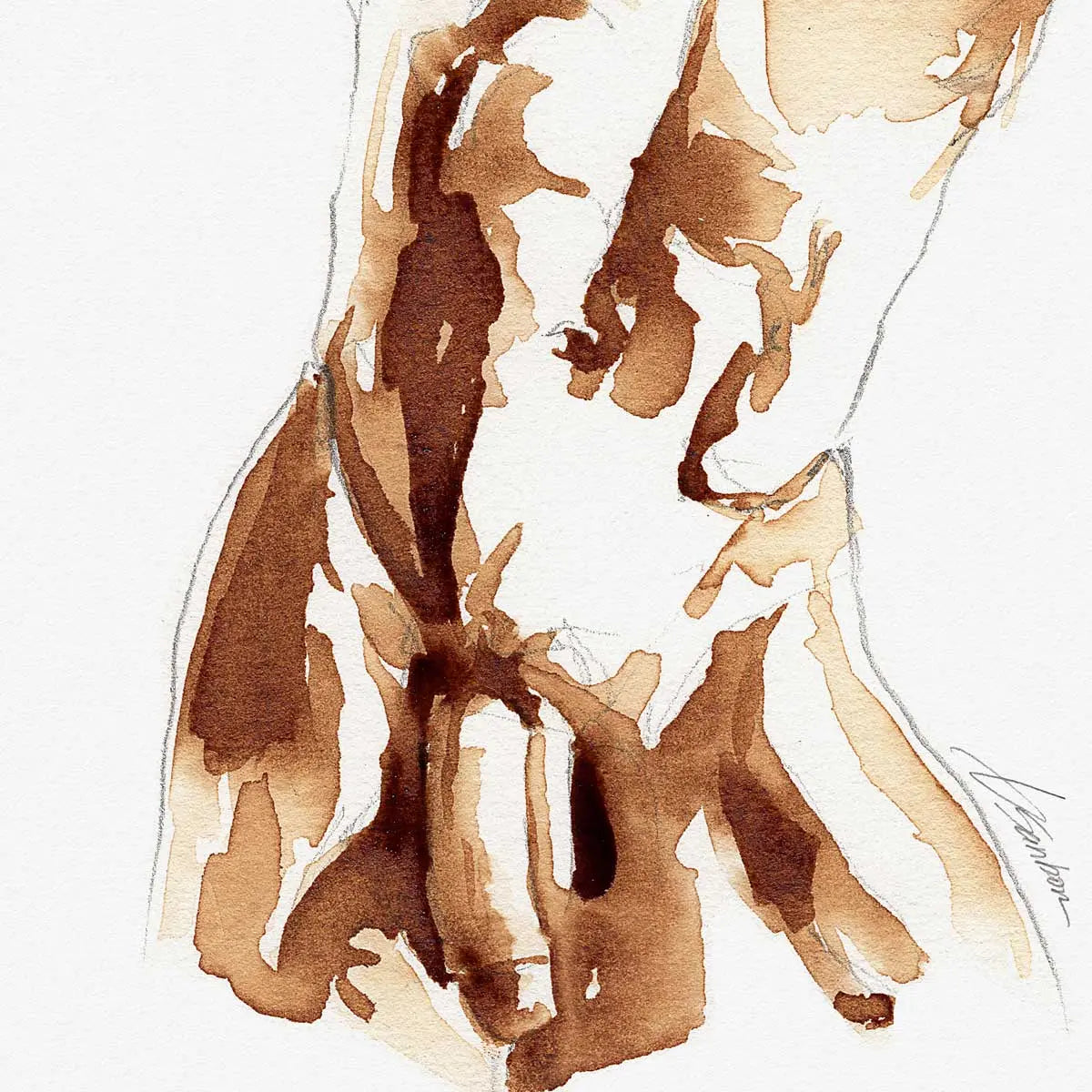 Male Torso Study in Coffee Tones - Art Print Artist Brenden Sanborn