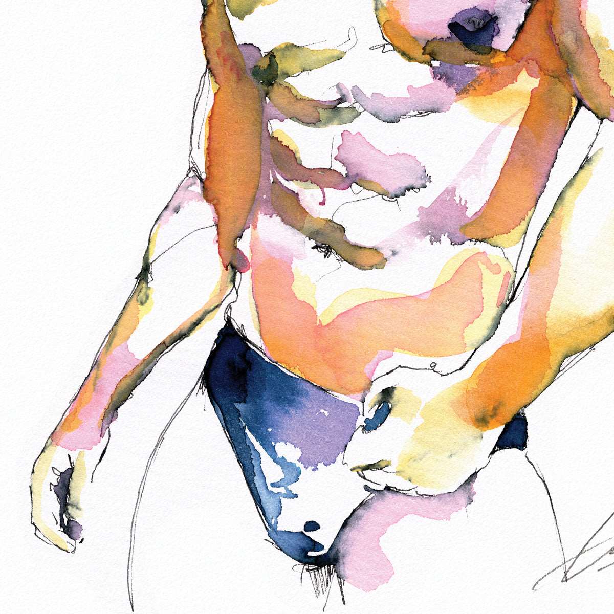 Azure Desires: Muscular Elegance in Blue Speedo - Original by Brenden Sanborn Artist Brenden Sanborn