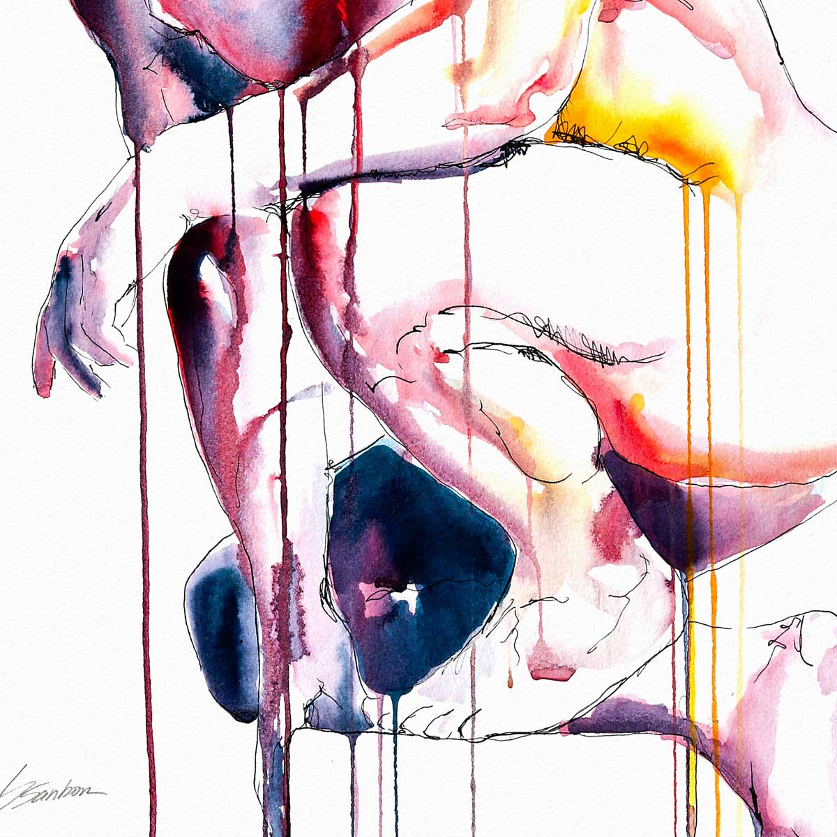 Crouched in Thought Muscular Form Highlighted by Bold Strokes - Art Print Artist Brenden Sanborn