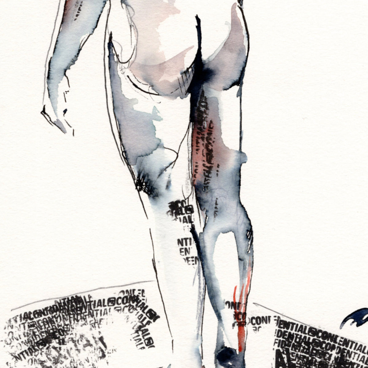 Solitary Reflection - Nude Male Form in Ink - 6x9" Original Watercolor Artist Brenden Sanborn