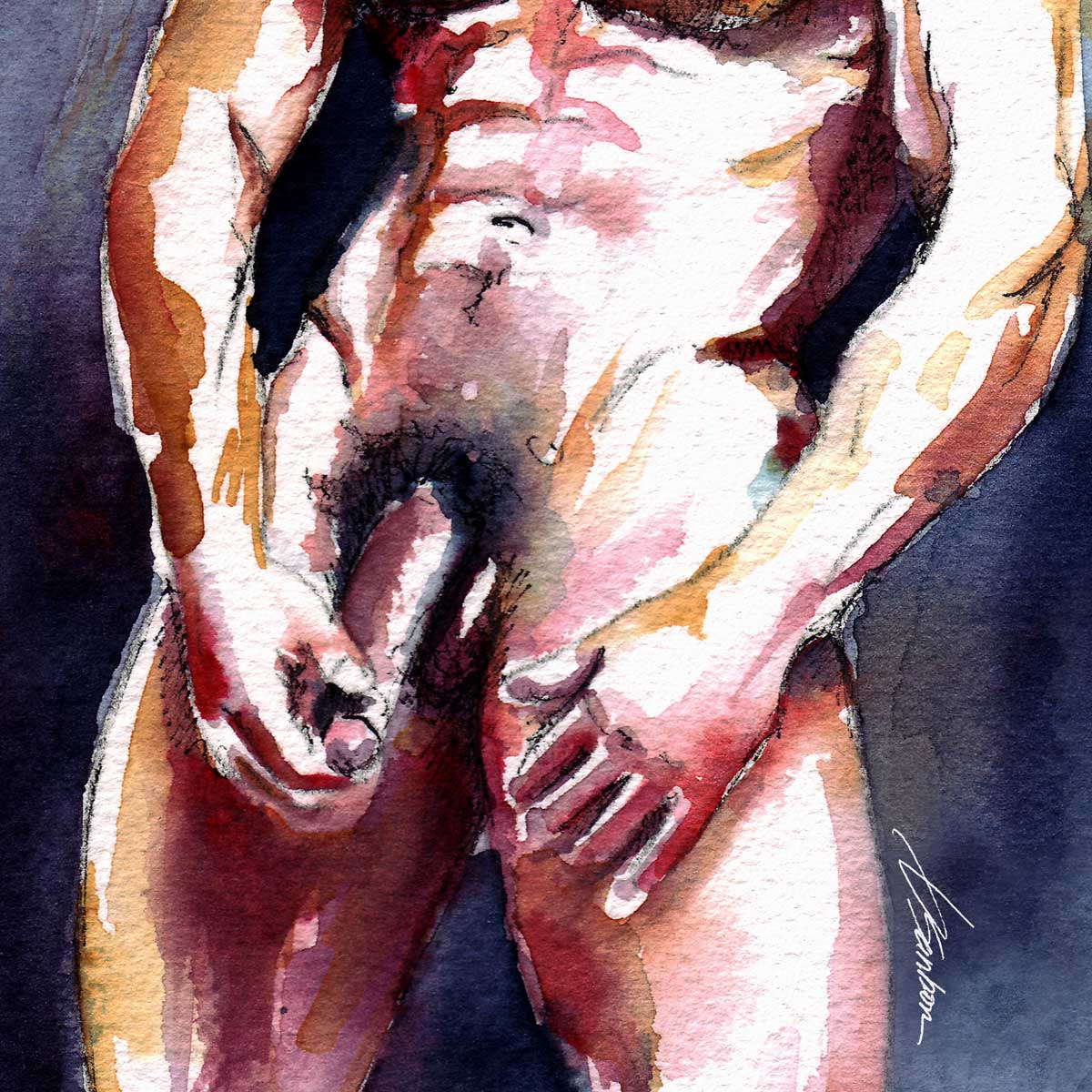 Rugged Male Nude Staring Longingly at His Lover - Art Print Artist Brenden Sanborn