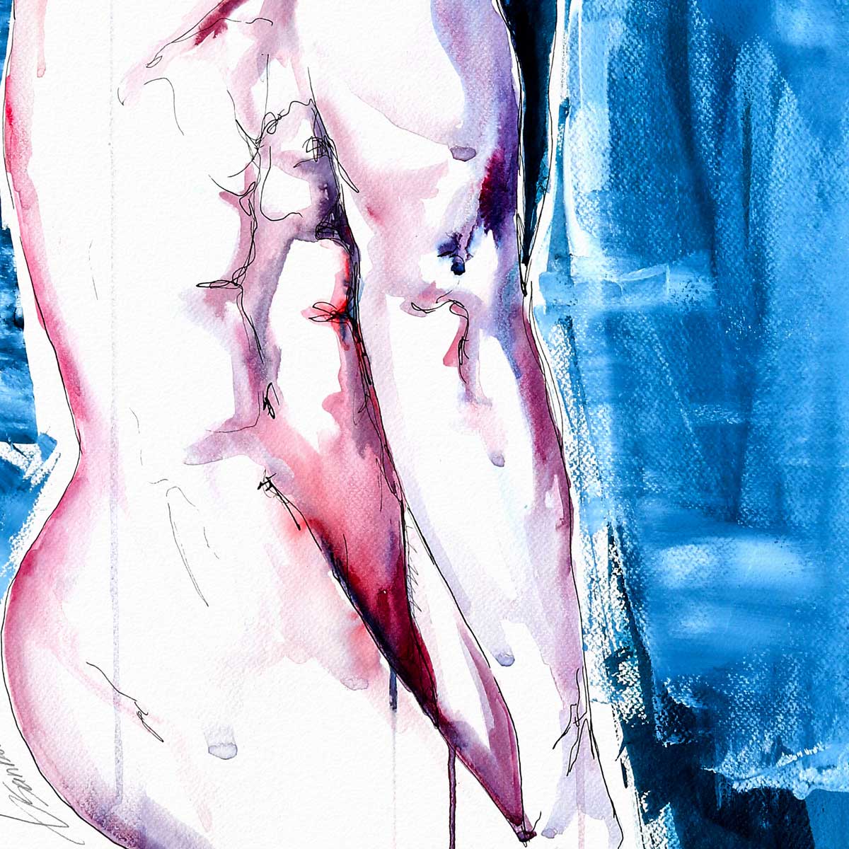 Sexy Moment of a Bare Back Leaning Against the Cool Blue - Art Print Artist Brenden Sanborn