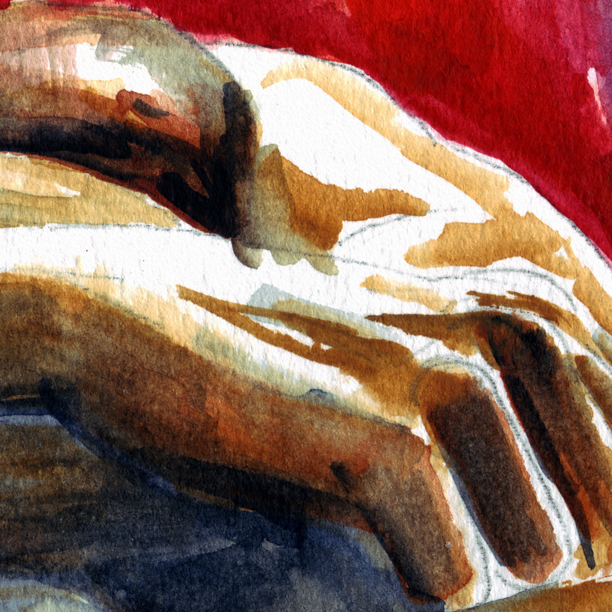 Reclined Male Nude Resting on Red - Art Print Artist Brenden Sanborn