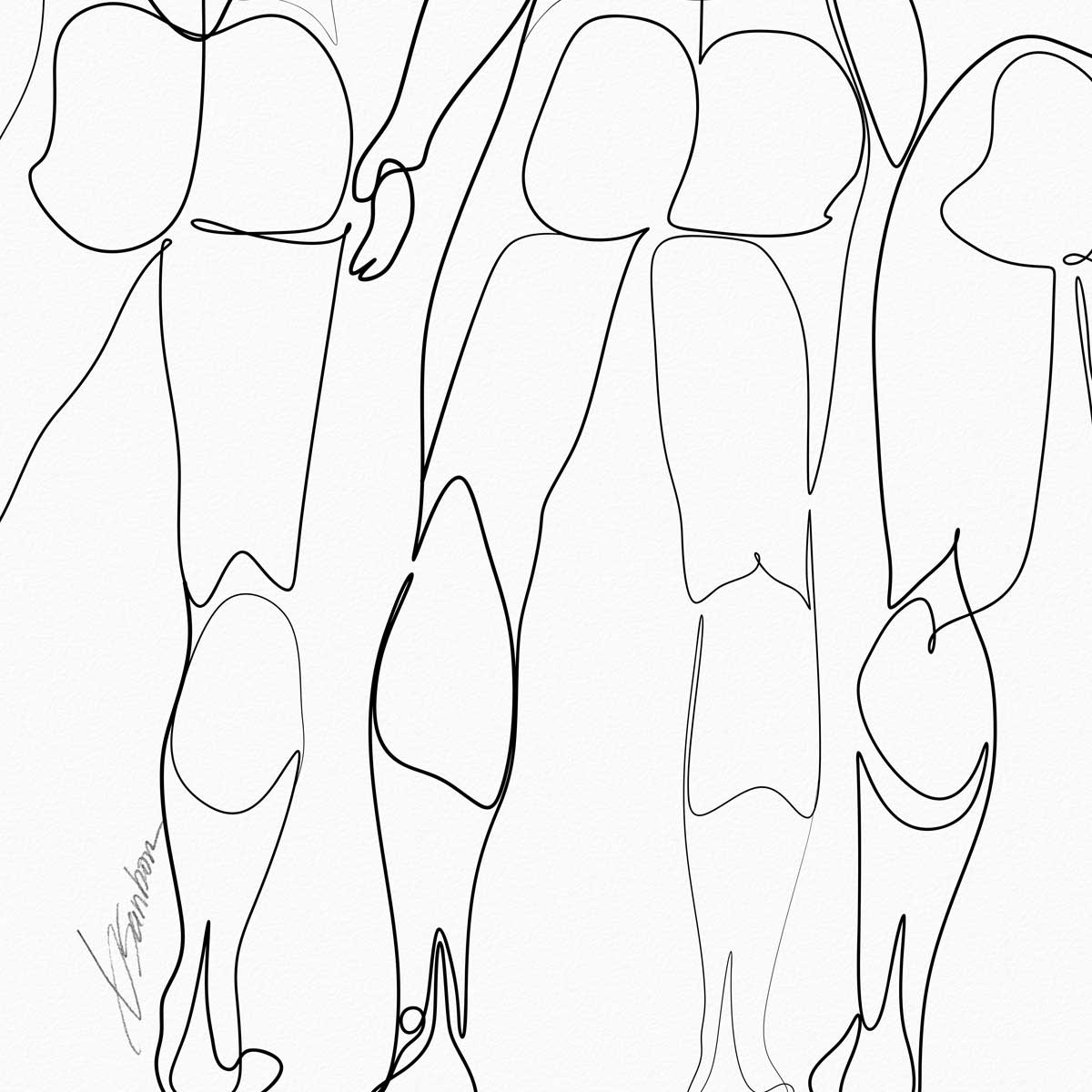 Together in Line Three Men Showing Booty – Art Print Artist Brenden Sanborn