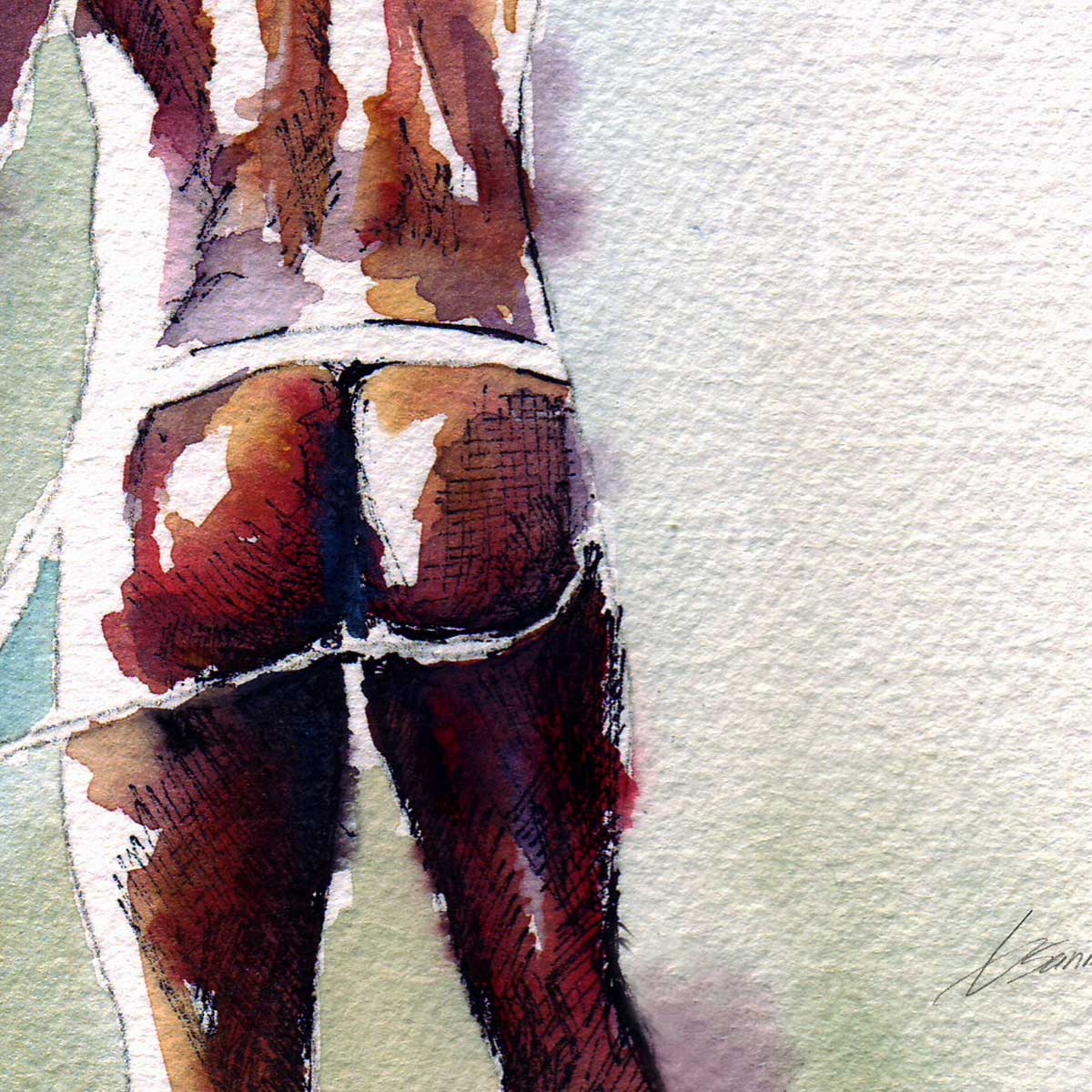 Standing the Morning Light in His Jockstrap - Art Print Artist Brenden Sanborn