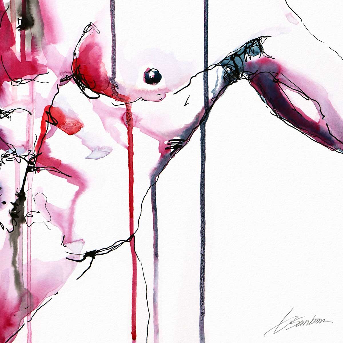 Curled Hair Bare Chest and Arms Raised in Quiet Elegance - Art Print Artist Brenden Sanborn