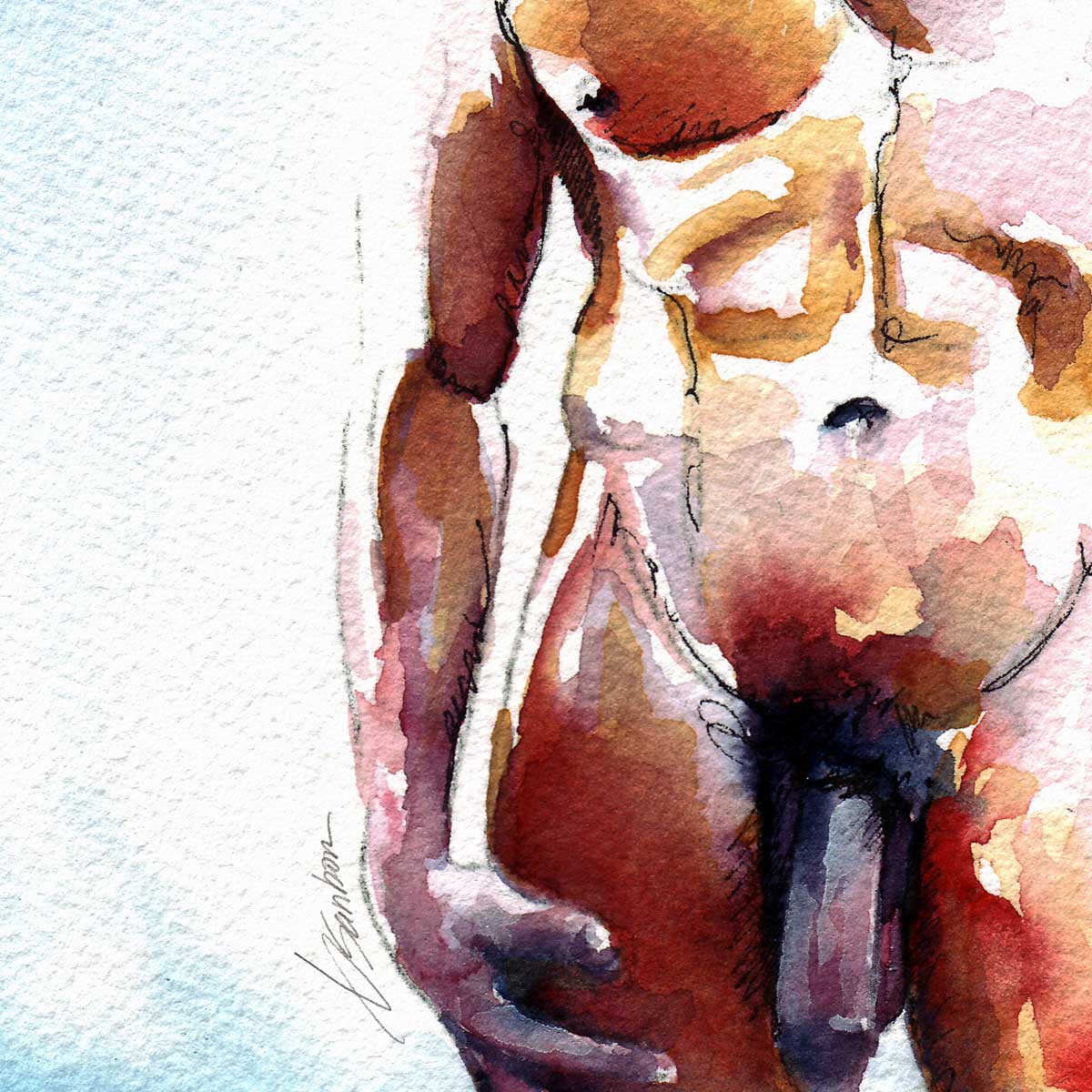 Scruffy Male Nude Stretching in Sunlight - Art Print Artist Brenden Sanborn