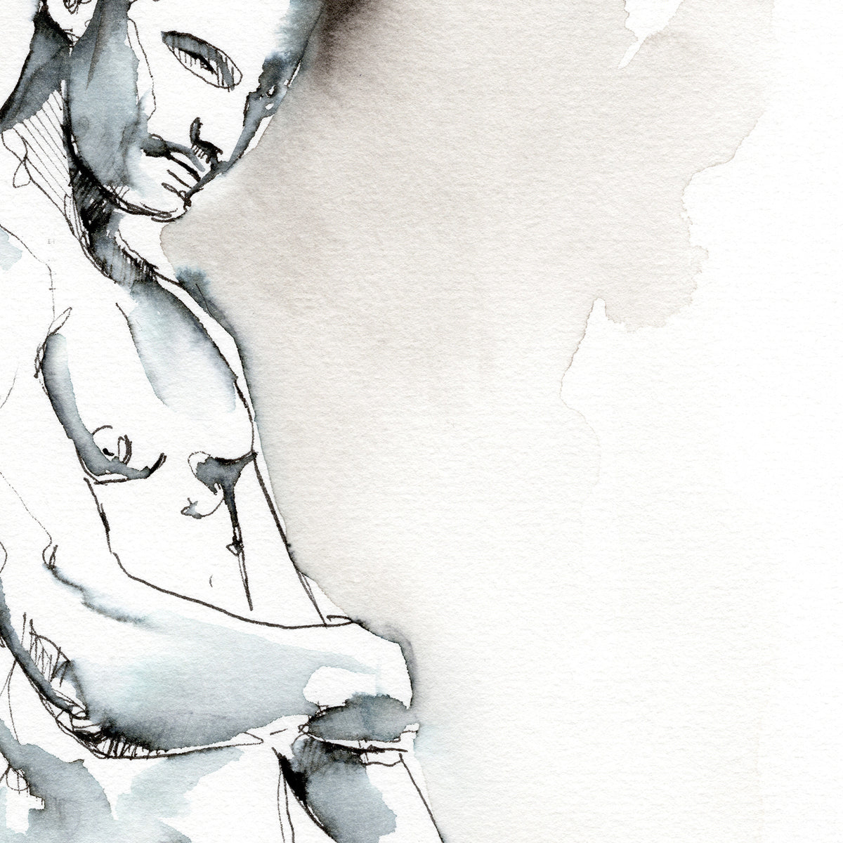Whispered Strength - Monochrome Muscular Male Contour - 6x9" Original Painting Artist Brenden Sanborn