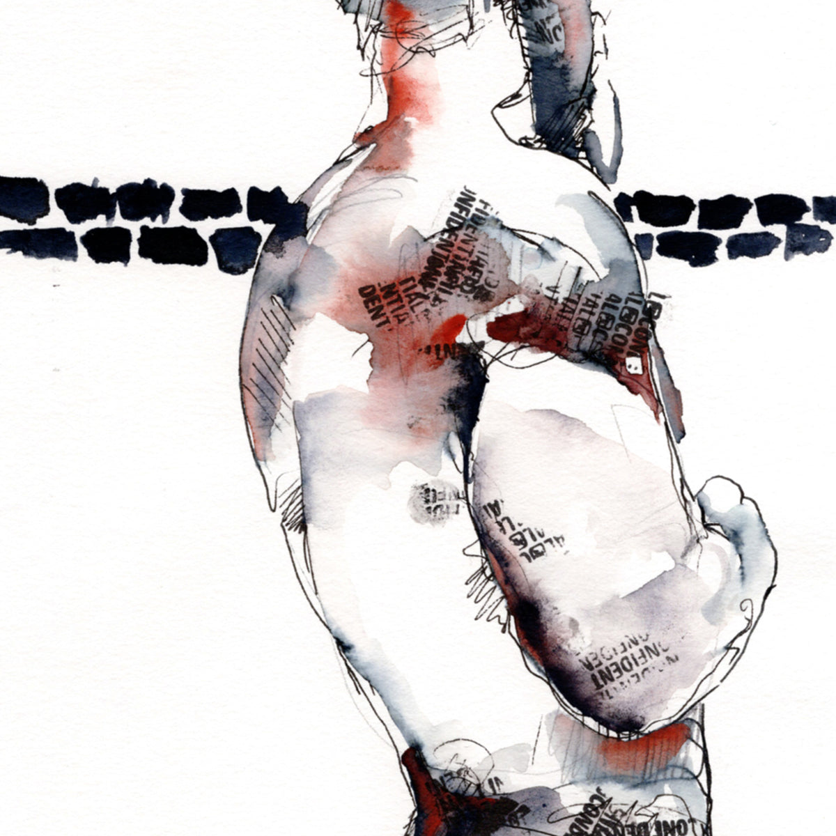 Stalwart Contour - Muscular Male Figure in Ink - 6x9" Original Art Artist Brenden Sanborn