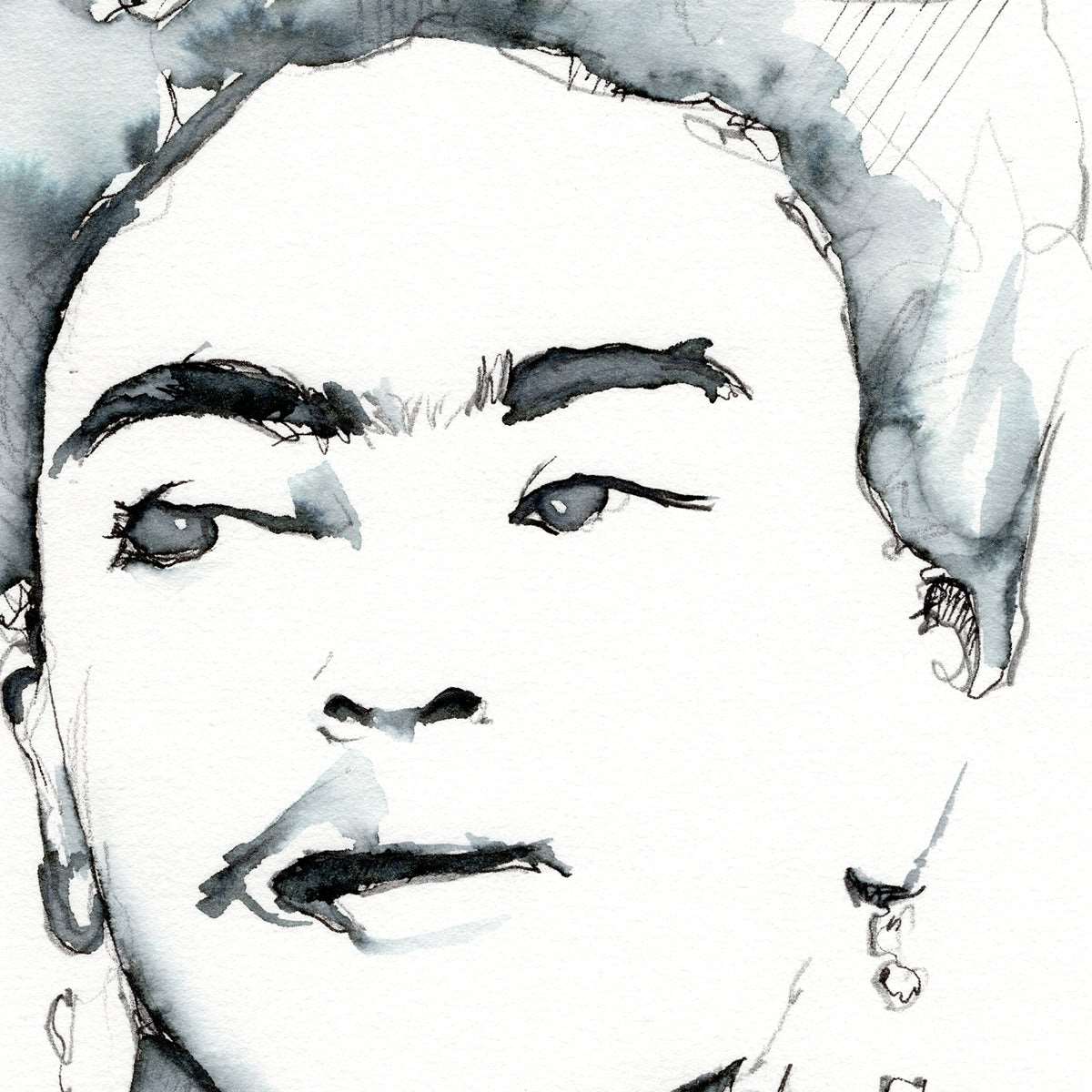 Frida Kahlo Portrait - 6x9" Original Ink Painting Artist Brenden Sanborn
