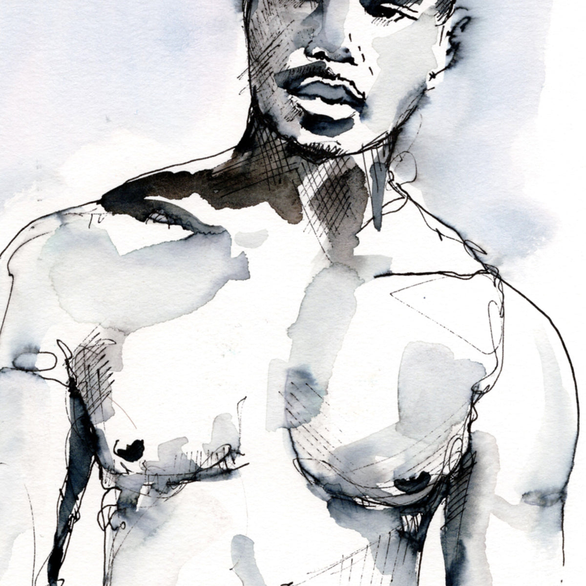 Stoic Shadows - Ink Defined Muscular Form - 6x9" Original Painting Artist Brenden Sanborn