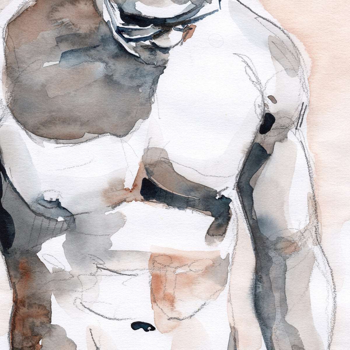 Male Torso with Dark Tonal Shades - 9x12" Original Watercolor Painting Artist Brenden Sanborn