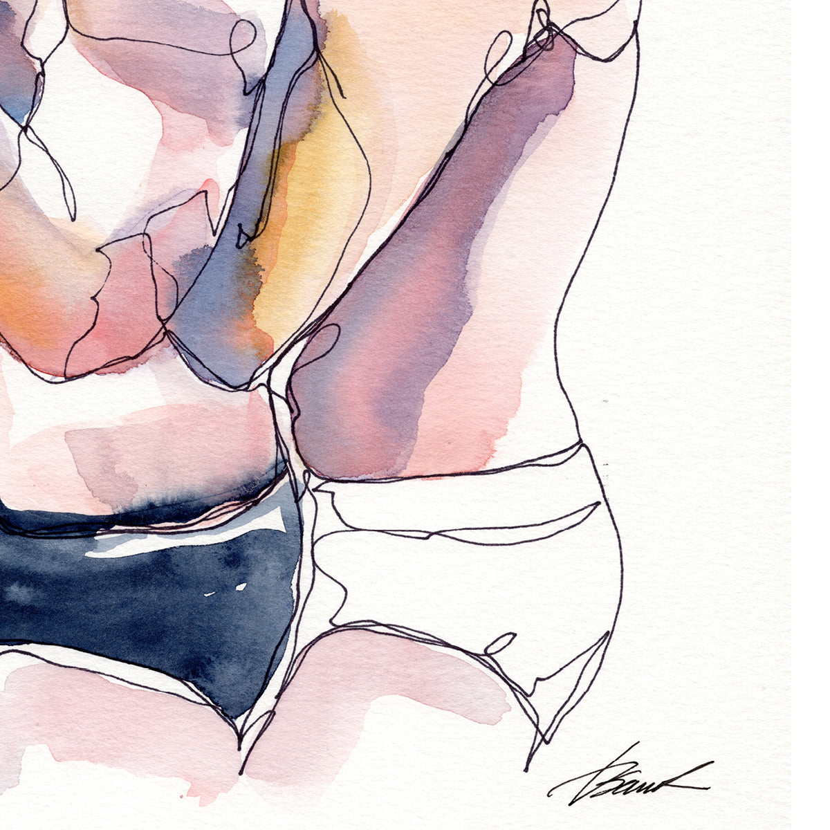 Morning Snuggles – 5x7" Original Ink & Watercolor Artist Brenden Sanborn