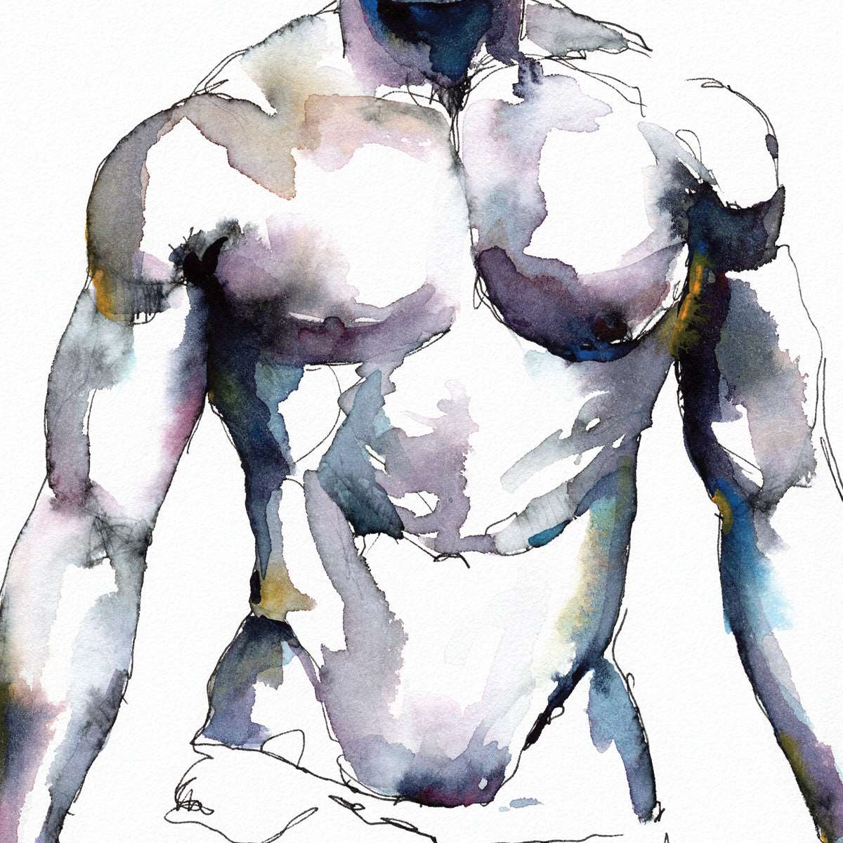 Ebony Strength & Whiskered Elegance: Original Watercolor by Brenden Sanborn Artist Brenden Sanborn