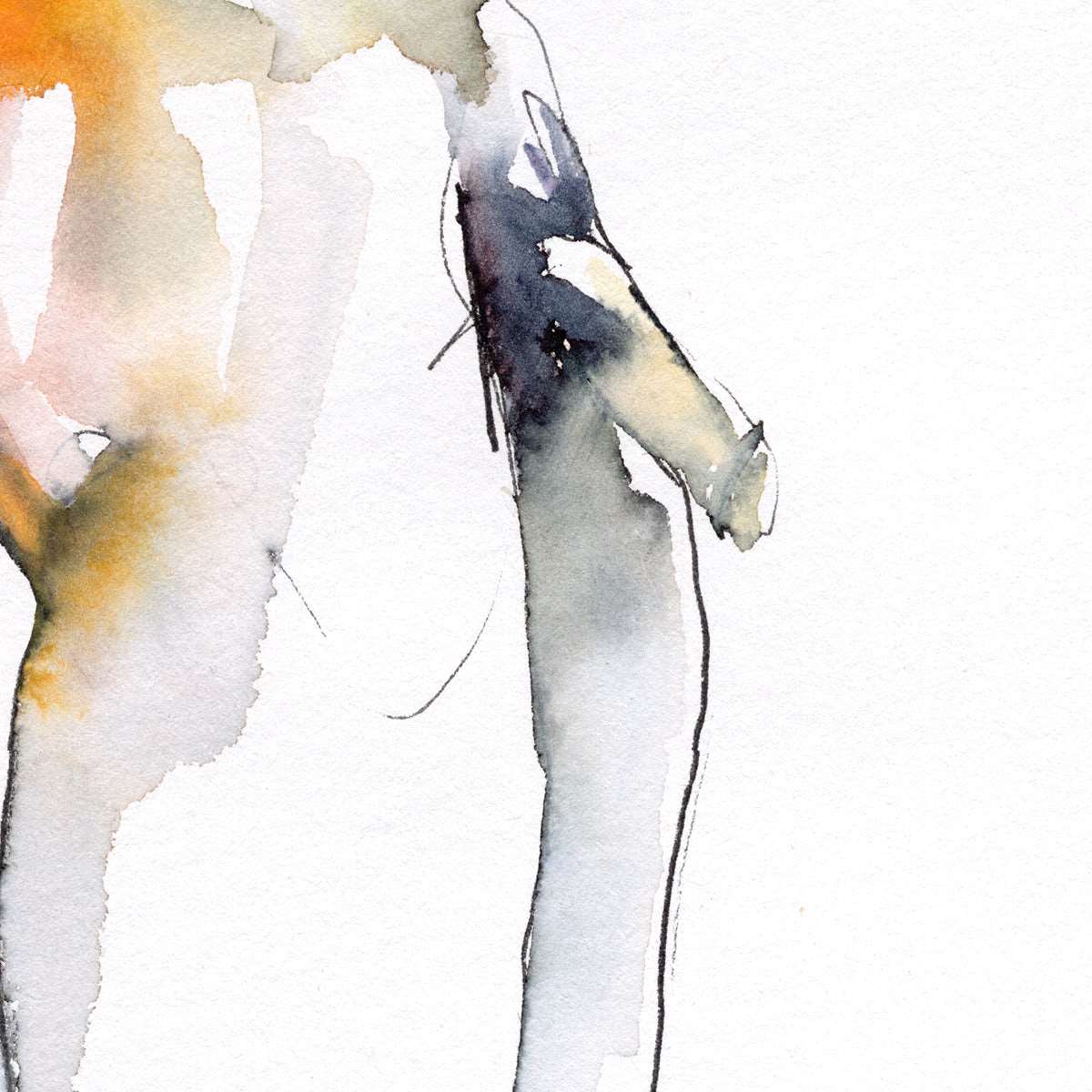 Full Nude Male Leaning Against the Wall - Original Watercolor Painting Artist Brenden Sanborn