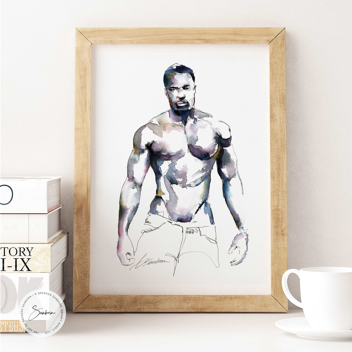 Ebony Strength & Whiskered Elegance: Original Watercolor by Brenden Sanborn Artist Brenden Sanborn
