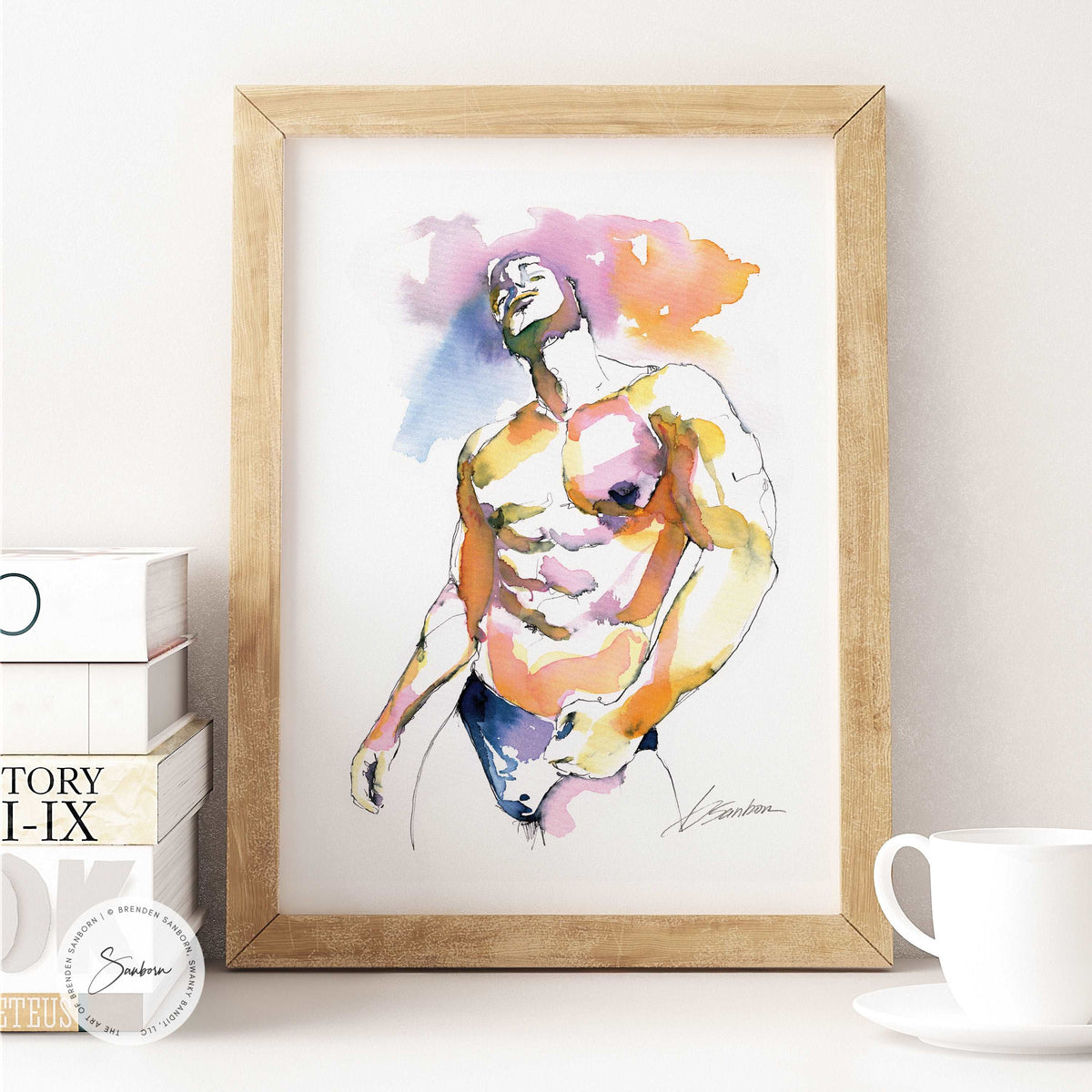 Azure Desires: Muscular Elegance in Blue Speedo - Original by Brenden Sanborn Artist Brenden Sanborn