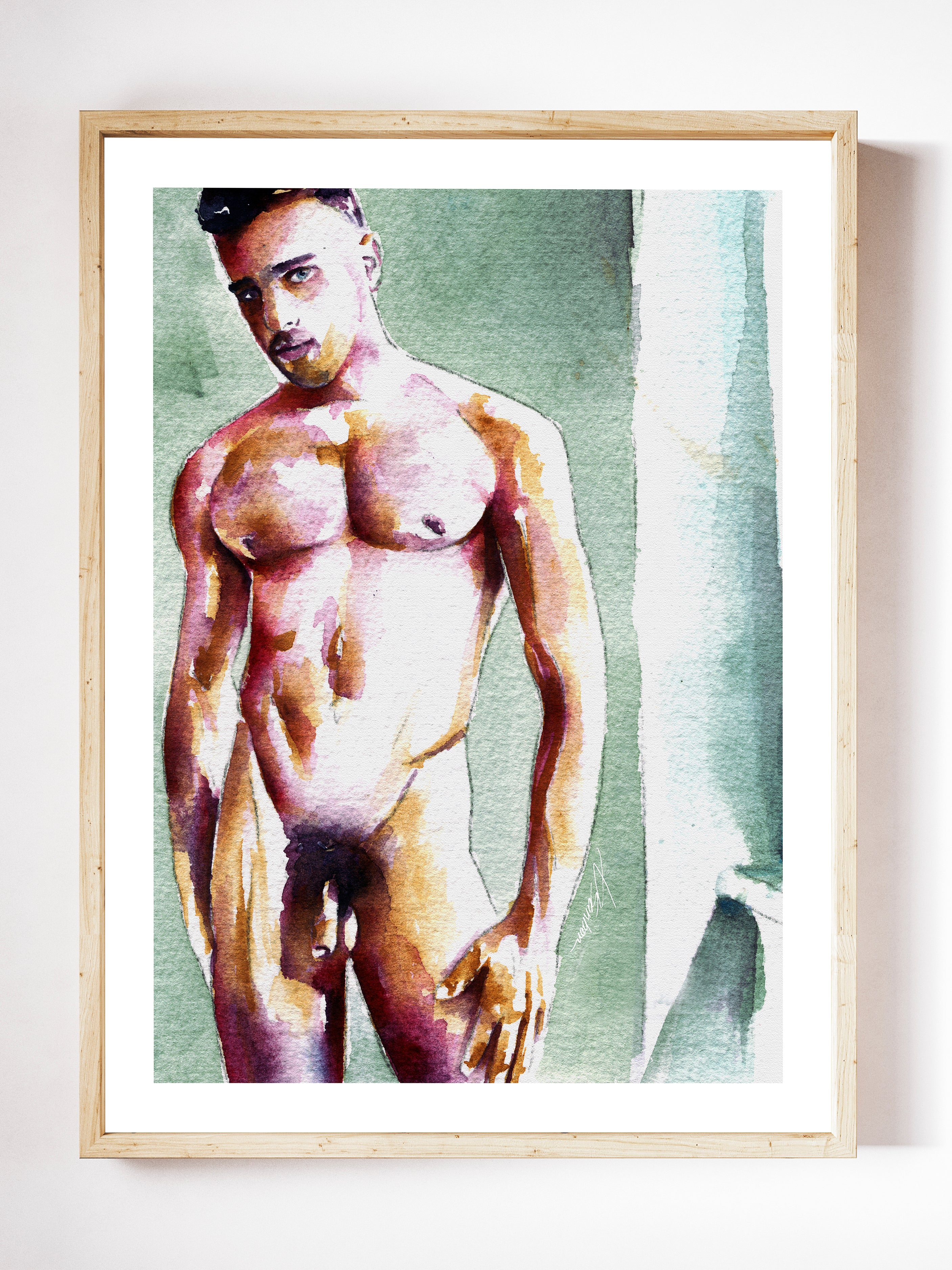 Standing Nude Male with Soft Expression - Art Print