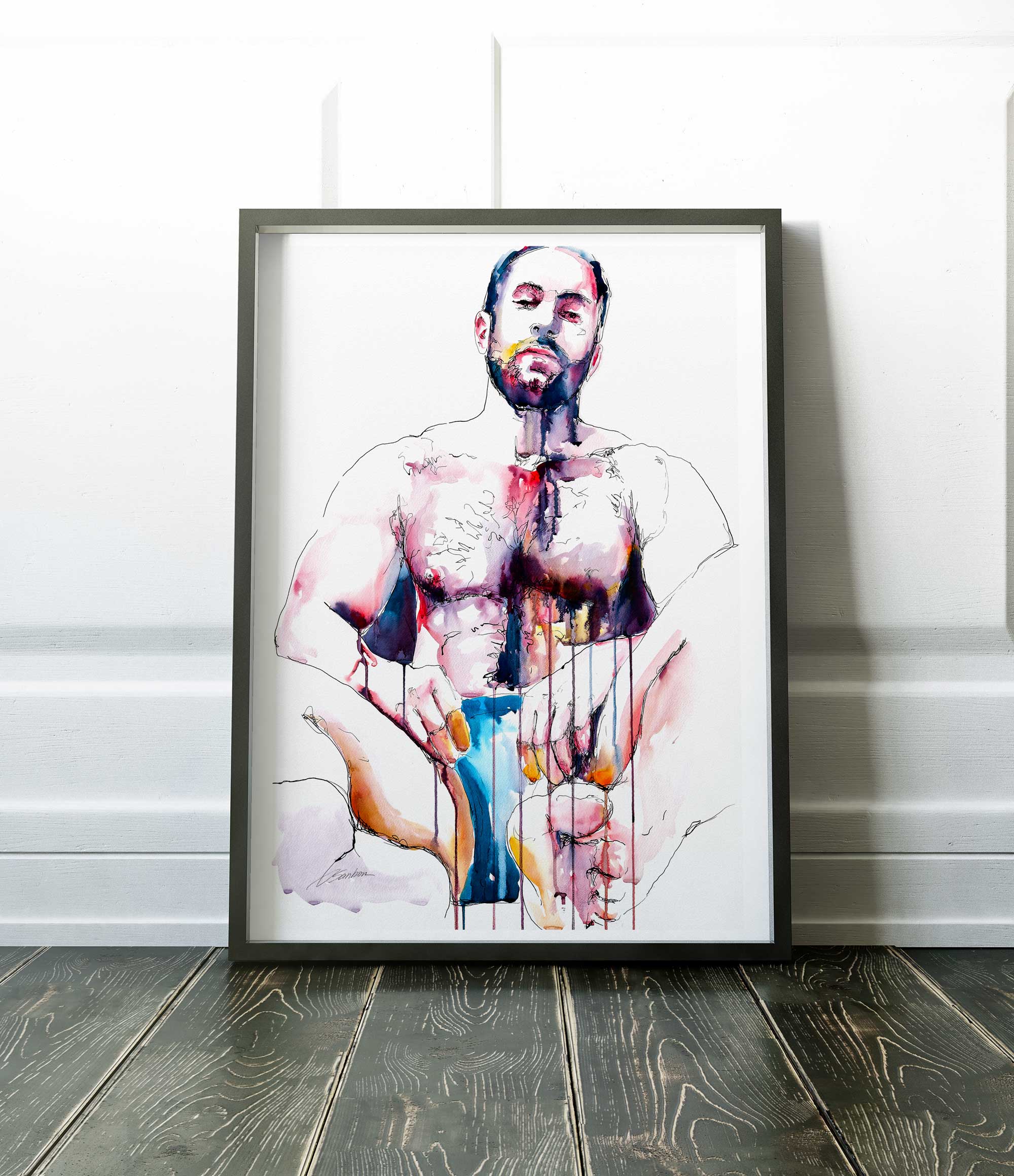 Bearded Strength Relaxed Body Hairy Chest and Quiet Power - Art Print Artist Brenden Sanborn