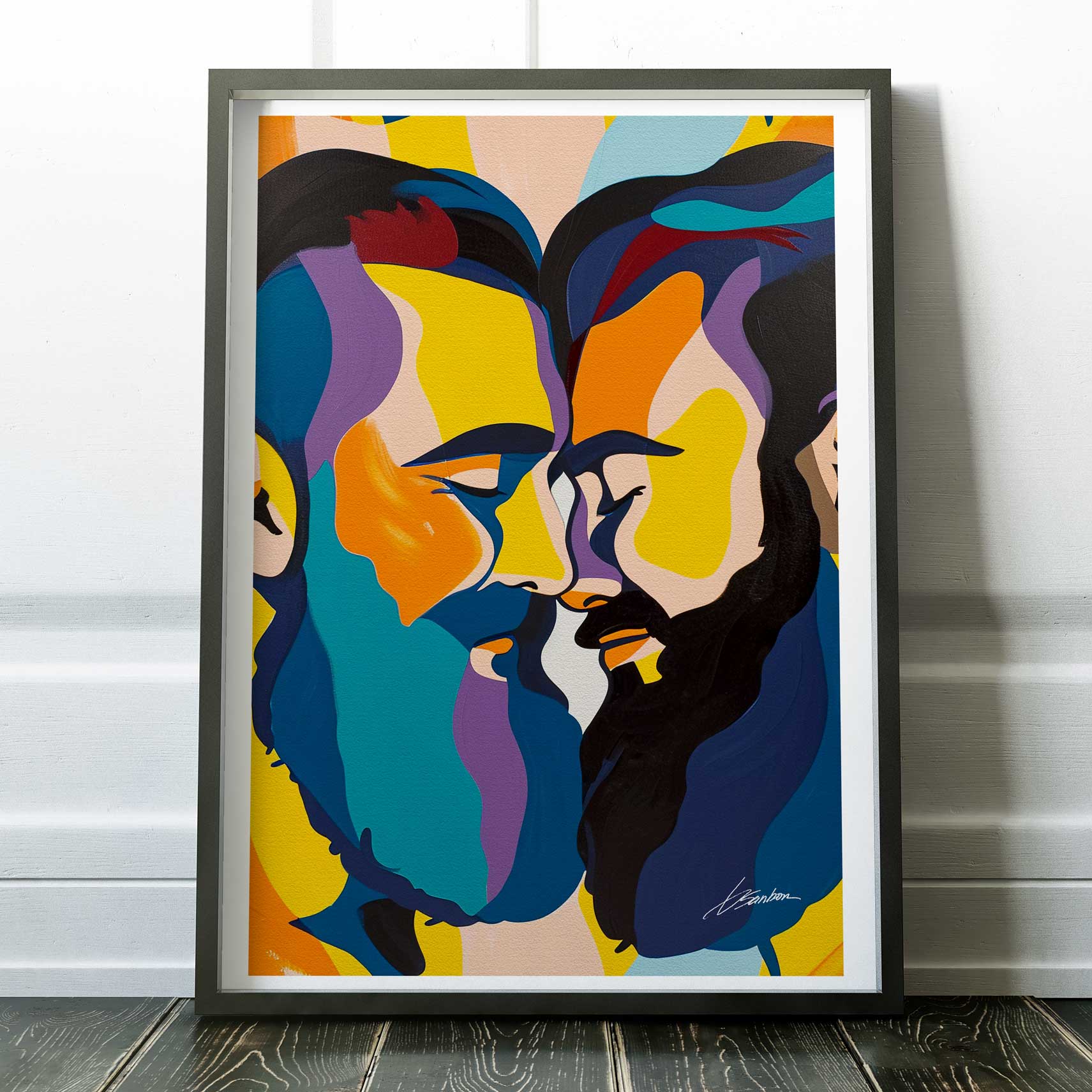 Bearded Lovers Lost in Colorful Harmony – Art Print Artist Brenden Sanborn