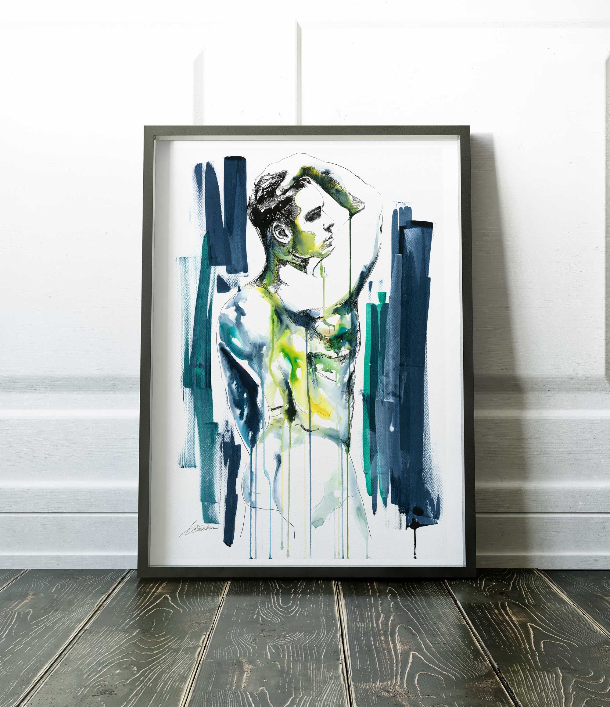 Male Figure with Chiseled Back and Sculpted Booty in Contemplation - Art Print Artist Brenden Sanborn