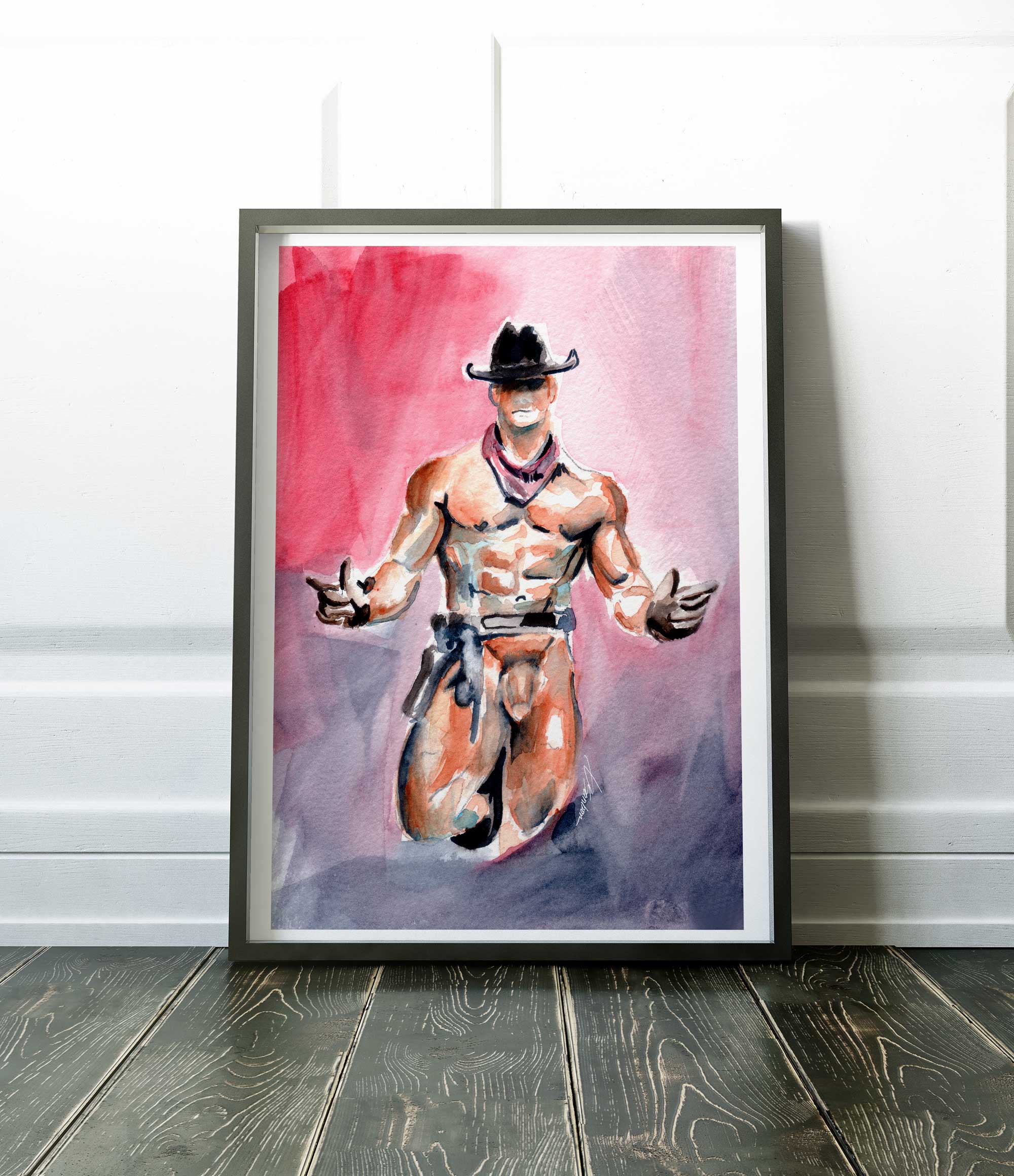 Nude Cowboy in Leather Hat and Holster Art Print by Brenden Sanborn