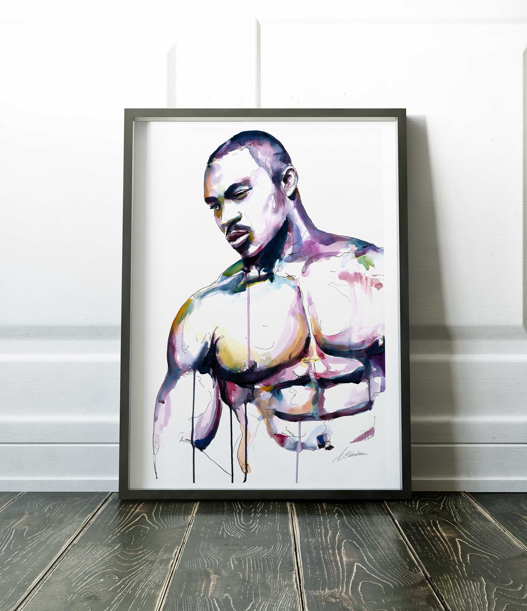 Chiseled Strength a Bare Chest Carved in Shadow and Light - Art Print Artist Brenden Sanborn