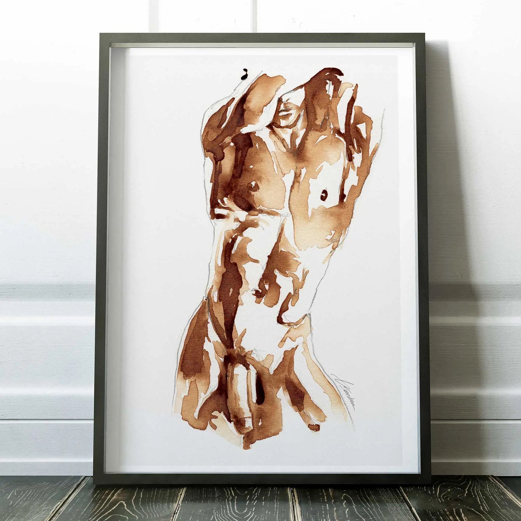 Male Torso Study in Coffee Tones - Art Print Artist Brenden Sanborn