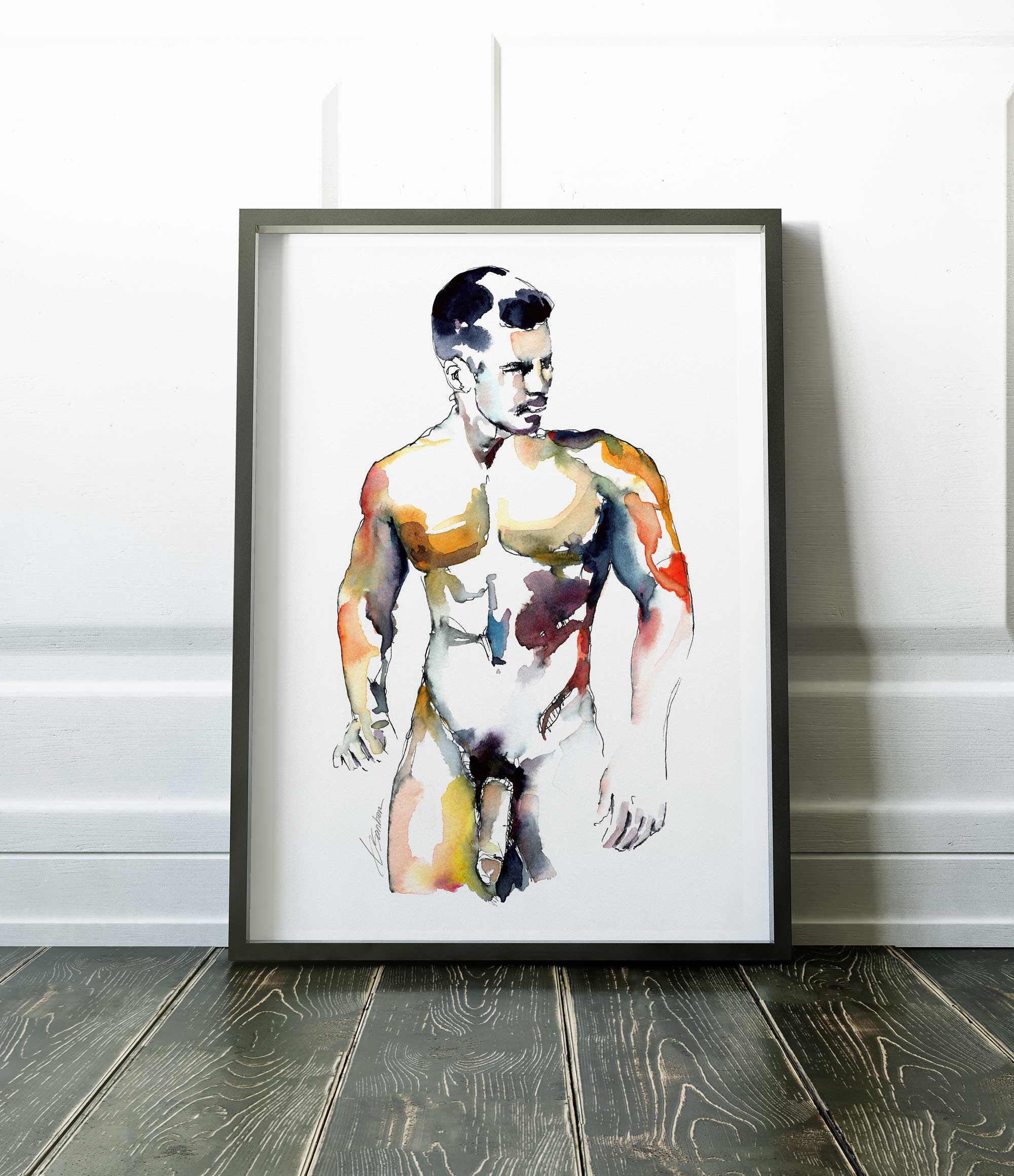 Standing Male Nude Looking Off to the Side - Art Print Artist Brenden Sanborn
