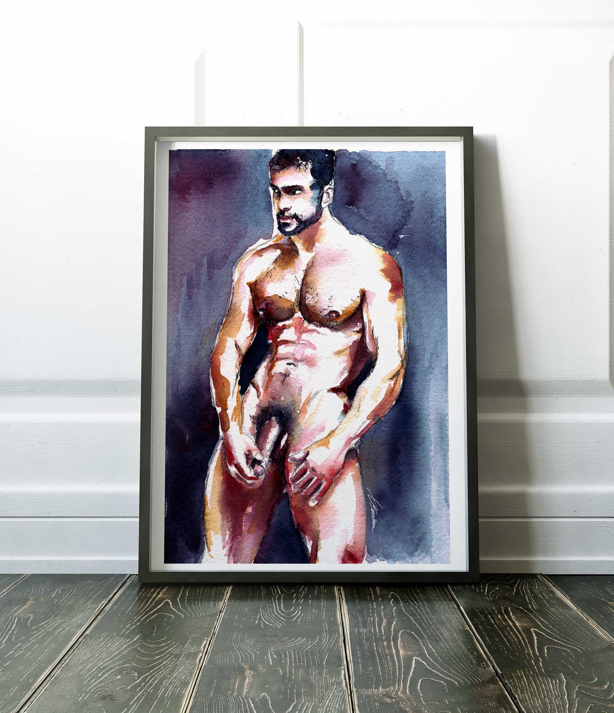 Rugged Male Nude Staring Longingly at His Lover - Art Print Artist Brenden Sanborn