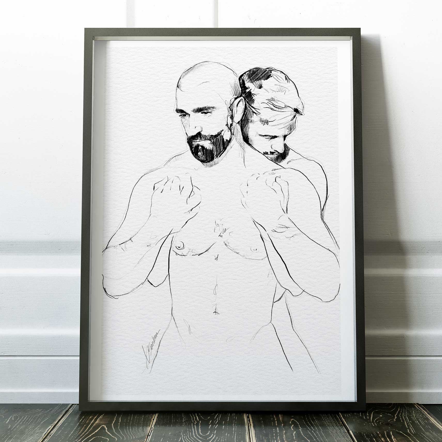 Held Close Two Men in an Intimate Embrace – Art Print Artist Brenden Sanborn