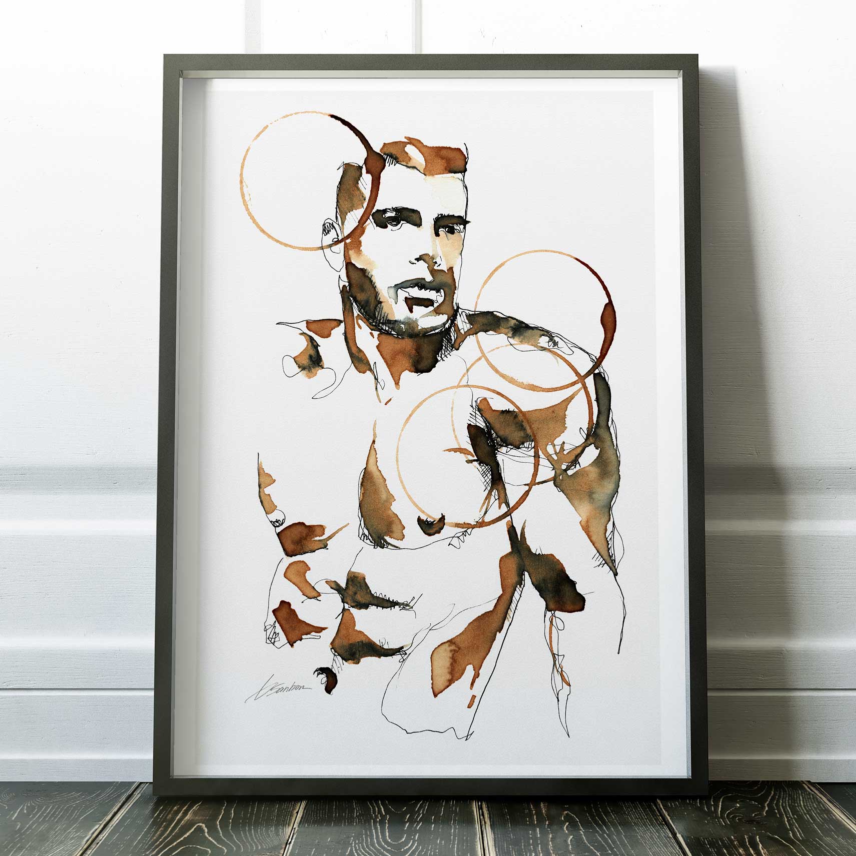 Male Portrait with Coffee Ink Stains – Art Print Artist Brenden Sanborn