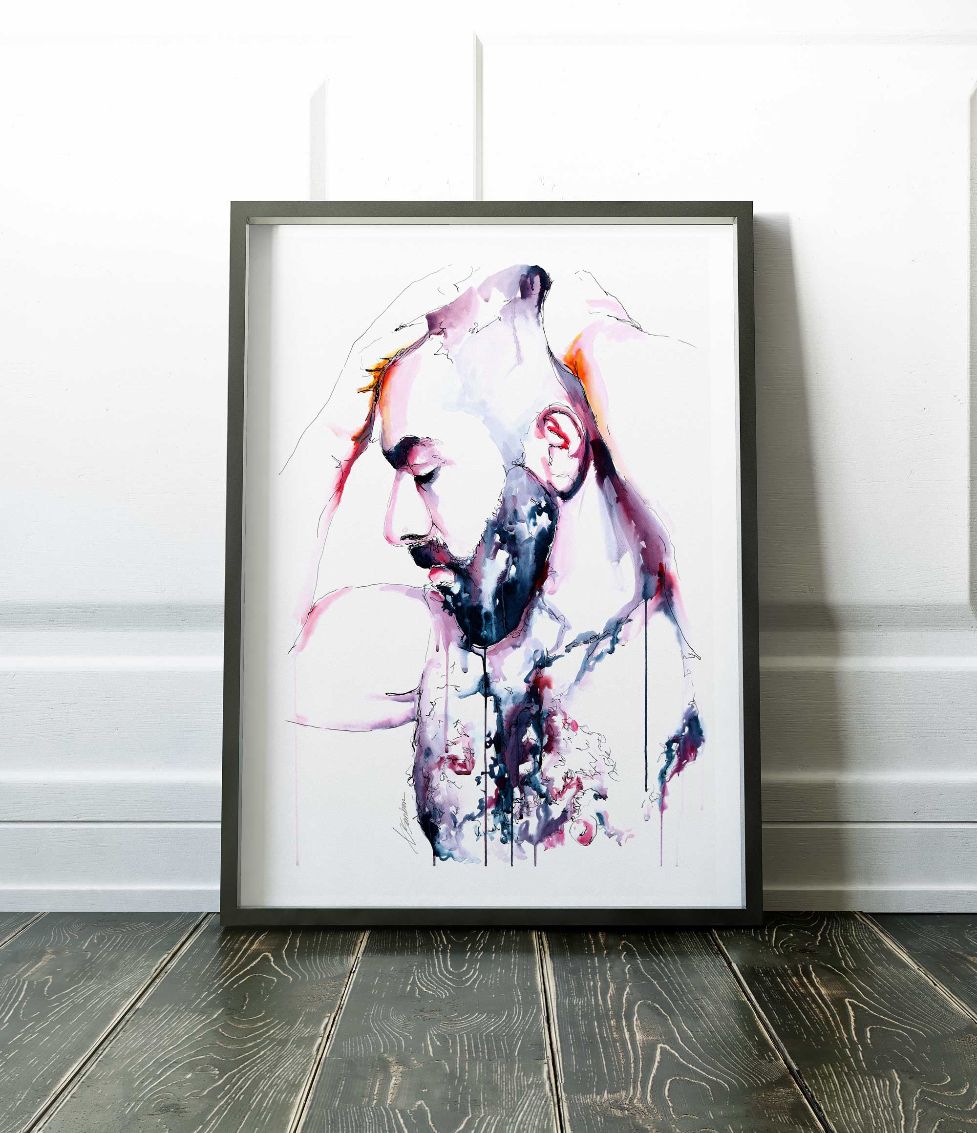 Soulful Gaze - Thick-Bearded Man with Chiseled Torso - Art Print Artist Brenden Sanborn