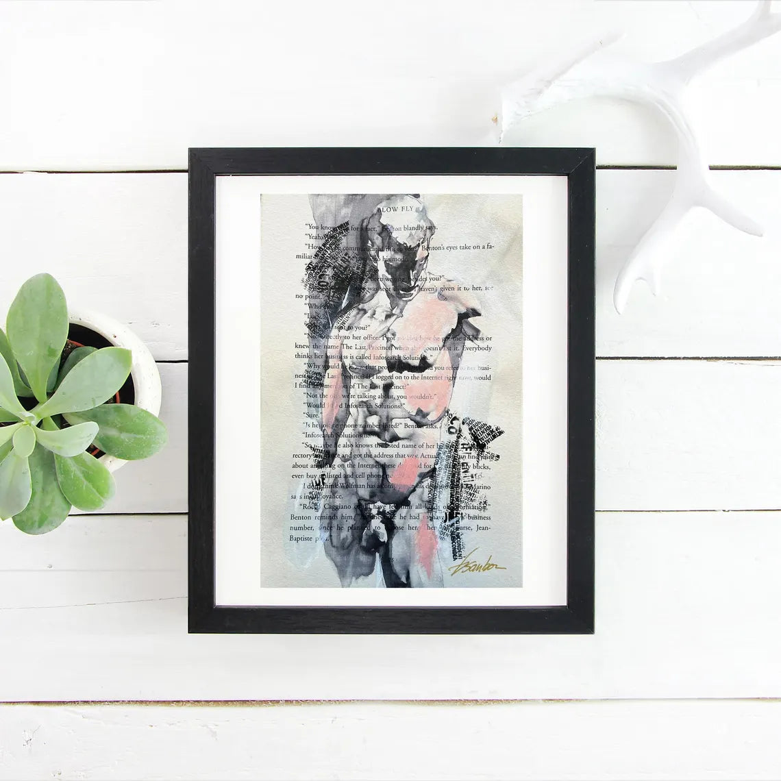 Set of 5 Male Figure Prints on Recycled Book Pages – Art Prints Artist Brenden Sanborn