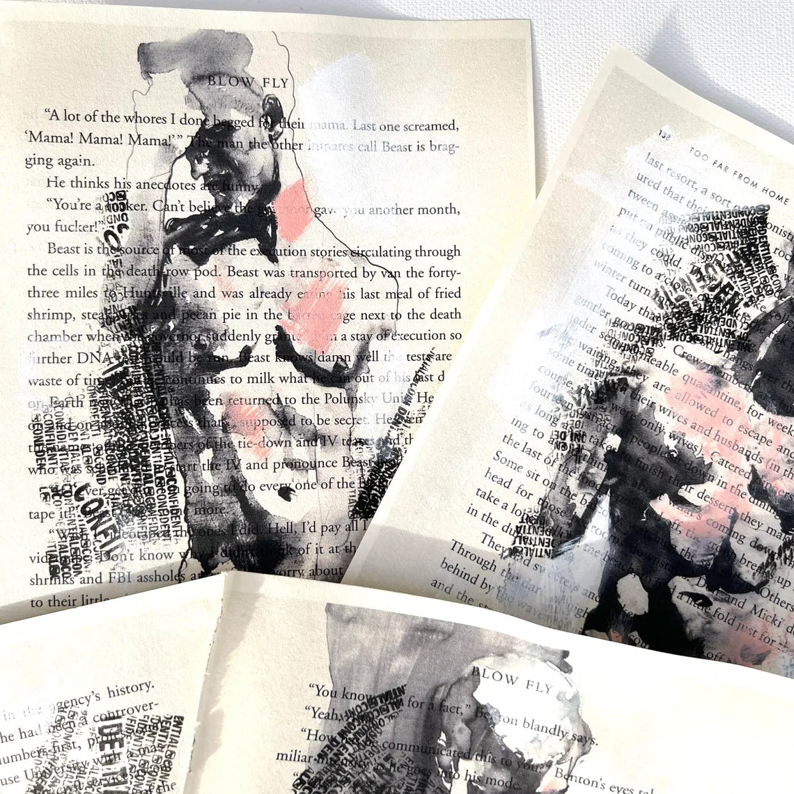 Set of 5 Male Figure Prints on Recycled Book Pages – Art Prints Artist Brenden Sanborn