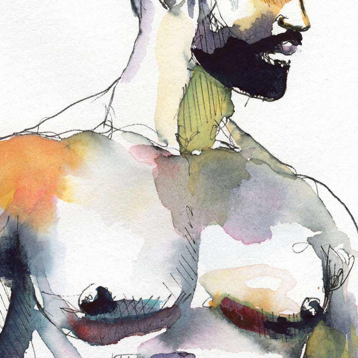 Blue Jeans and Beard - Original Watercolor Painting Artist Brenden Sanborn