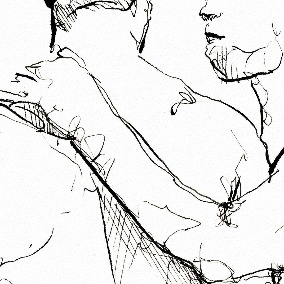 Men At the Resort - Original Ink on Paper Artist Brenden Sanborn
